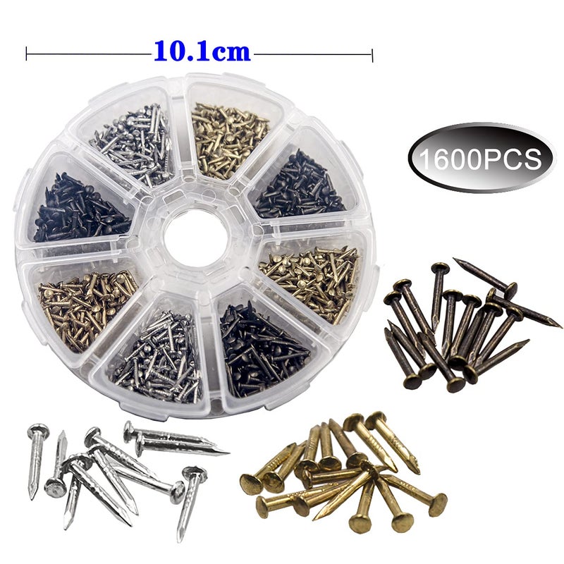newlng 1600pcs Small Tiny Nails Wooden Screws Compact Antique DIY Decorative Box Accessories Mini Nails Gold Silver Bronze 1x6mm, 1x8mm 1x10mm Boxed - Image 4